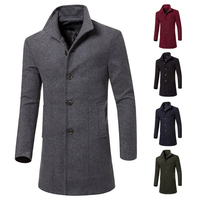 Solid Wool Trench Coat for Men