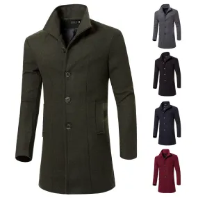 Solid Wool Trench Coat for Men