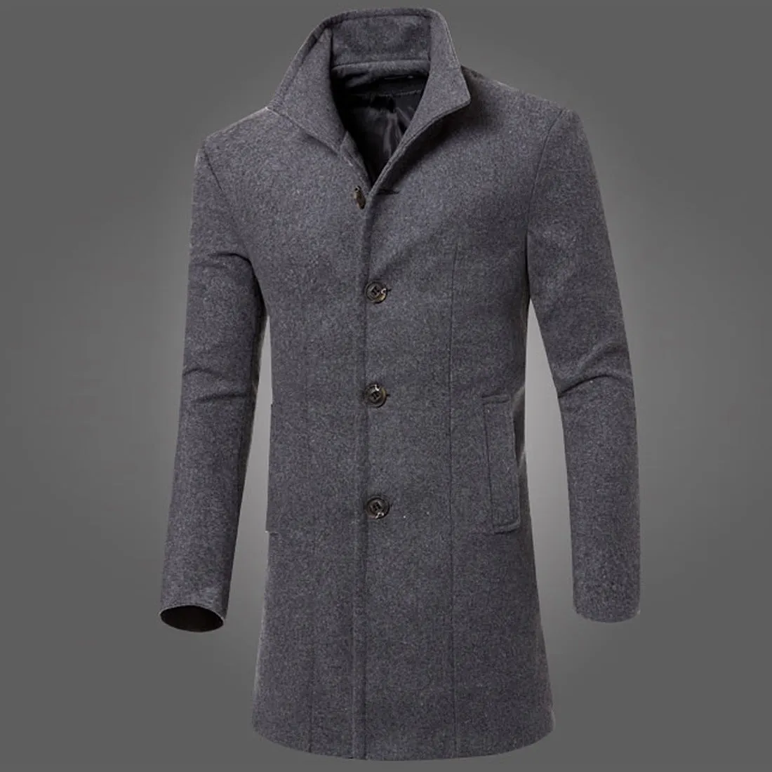 Solid Wool Trench Coat for Men