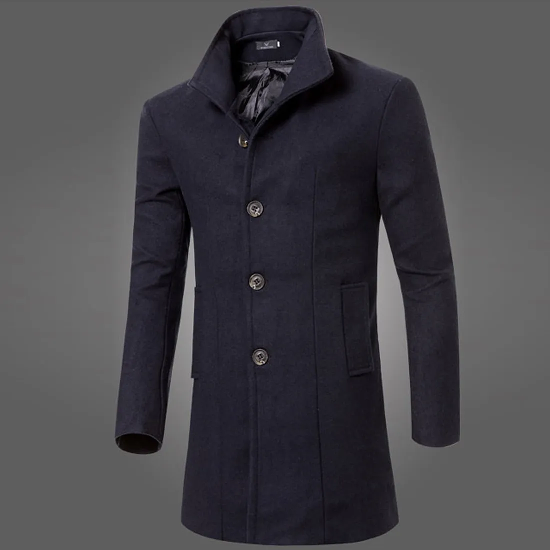 Solid Wool Trench Coat for Men