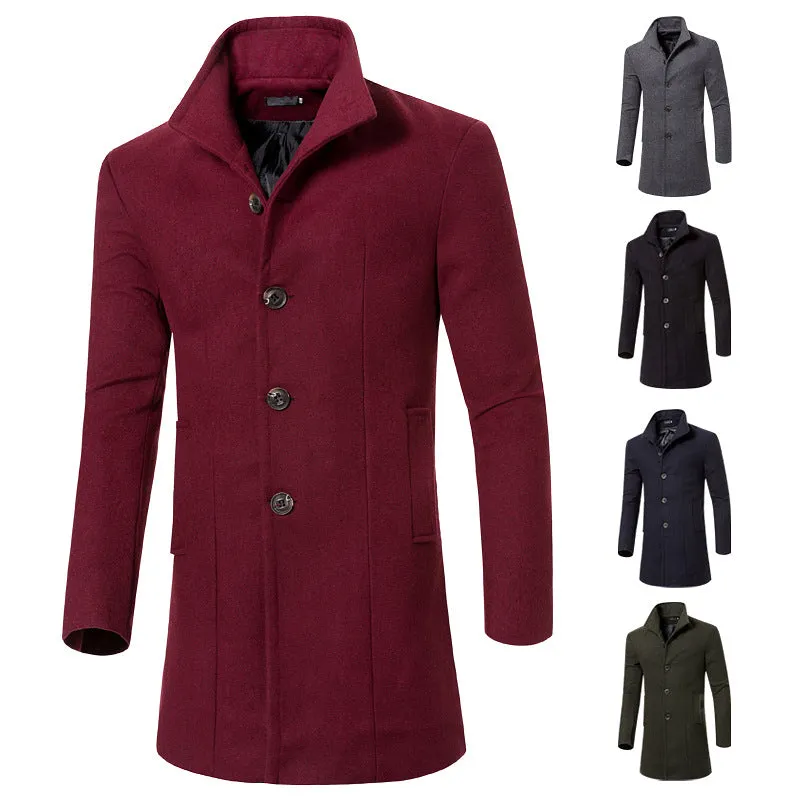 Solid Wool Trench Coat for Men