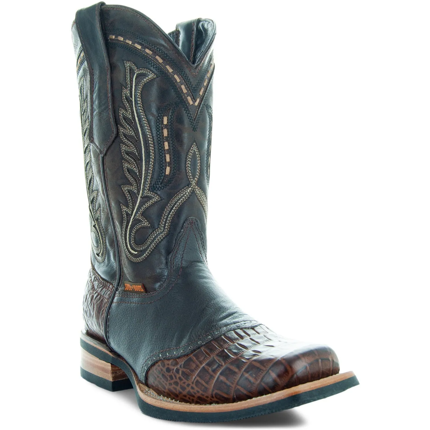 Soto Boots Men's Brown Cowboy Boots with Gator Belly Print Saddle Vamp