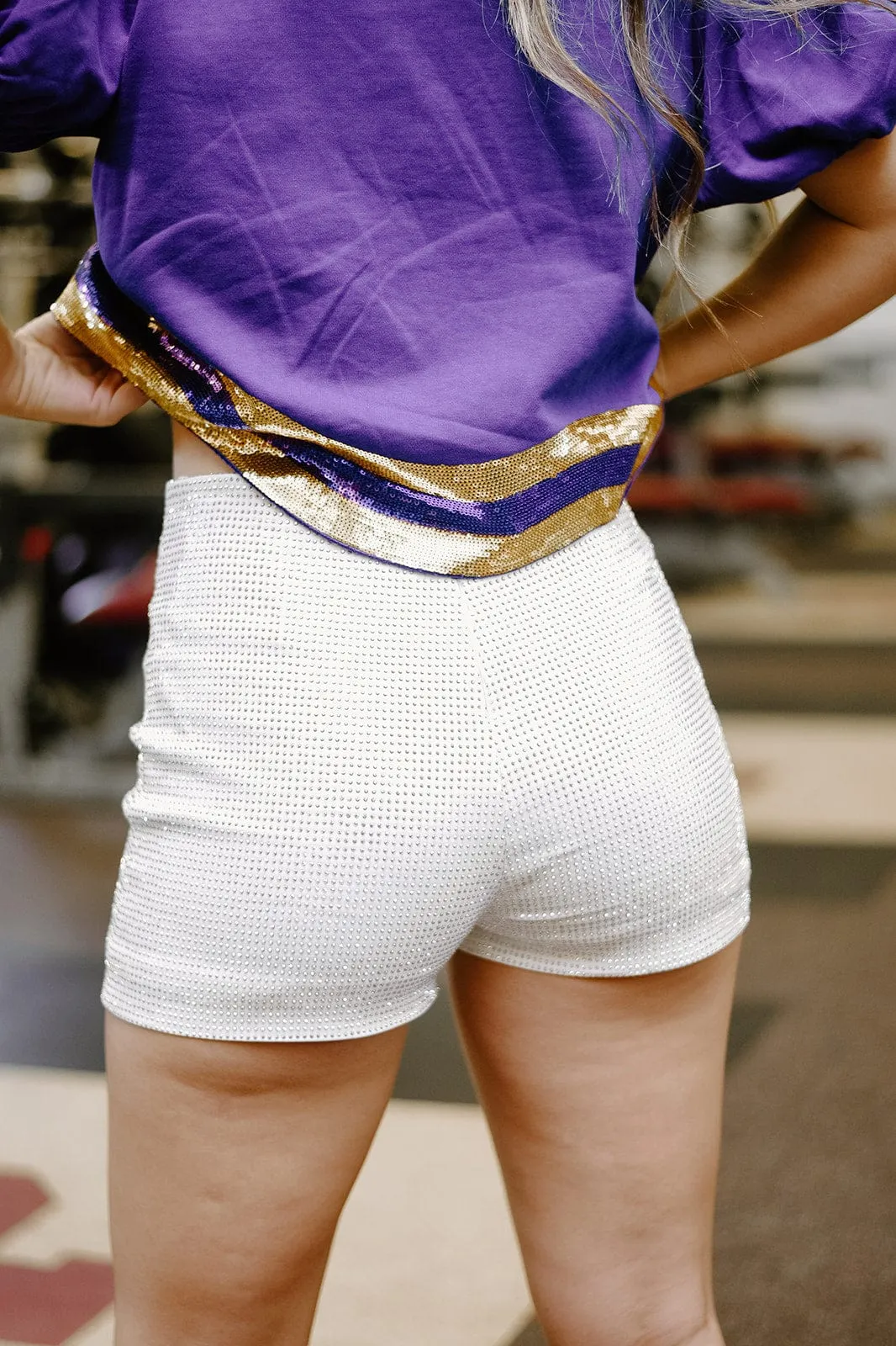 Sparkling White Rhinestone Shorts