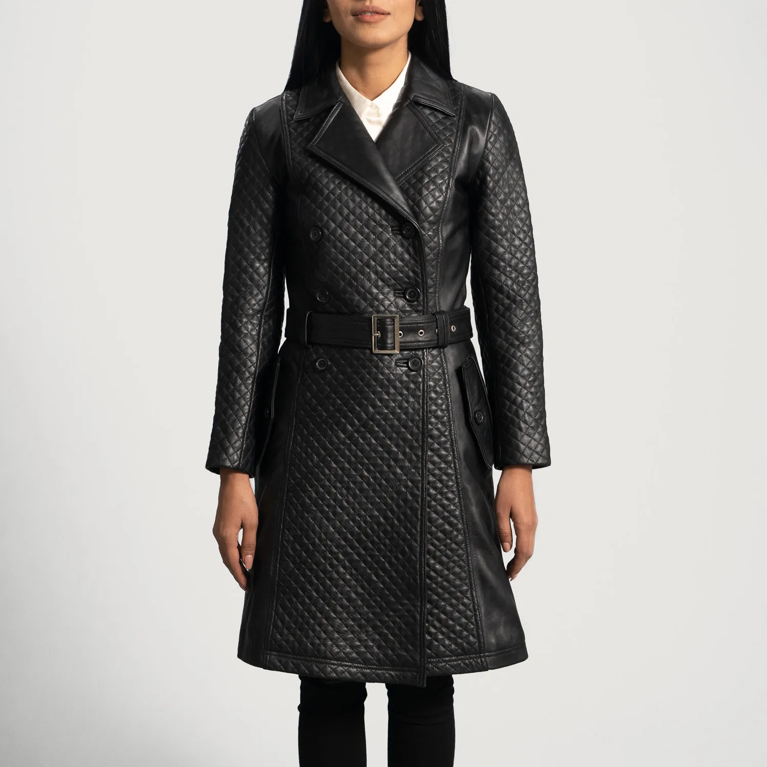 Stylish Women's Black Leather Coat