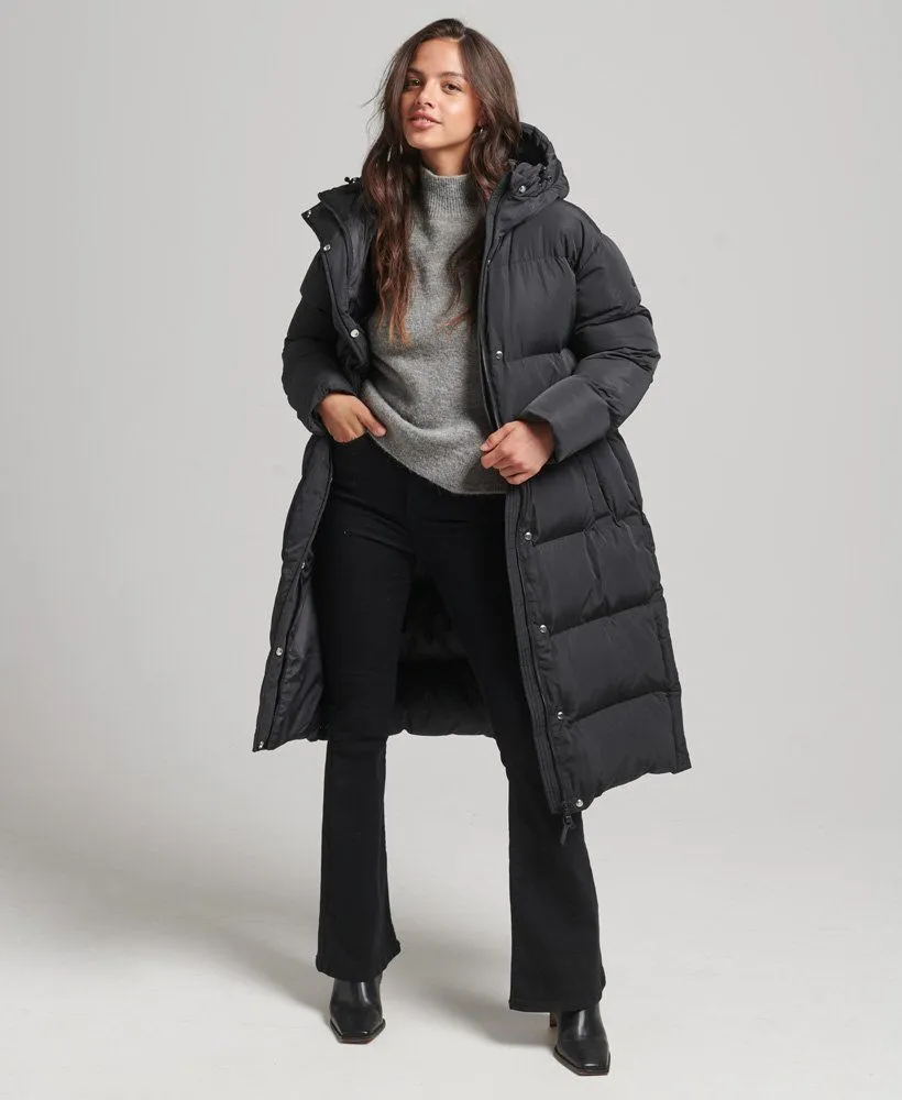 Superdry Longline Black Puffer Jacket for Women