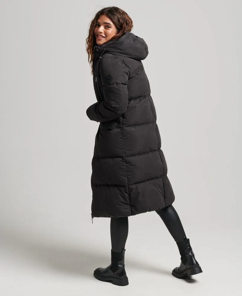 Superdry Black Long Duvet Microfibre Puffer Jacket for Women