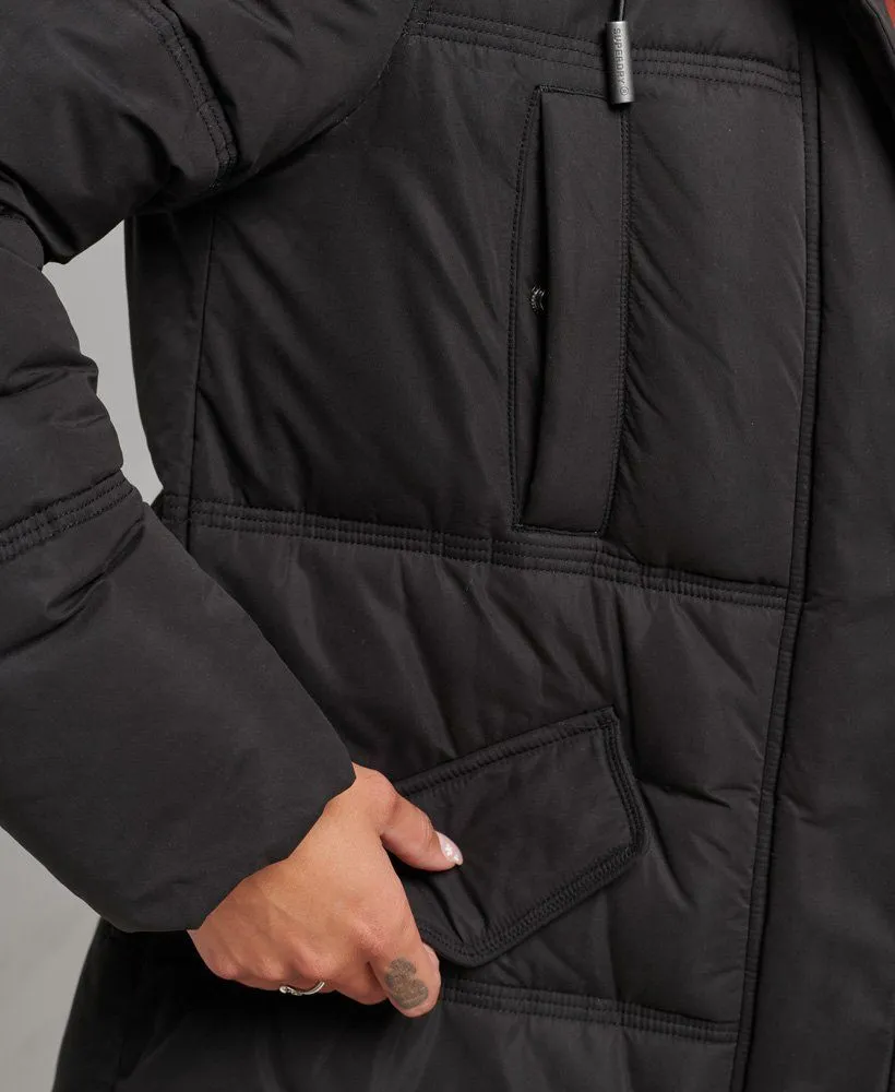 Superdry Black Long Duvet Microfibre Puffer Jacket for Women