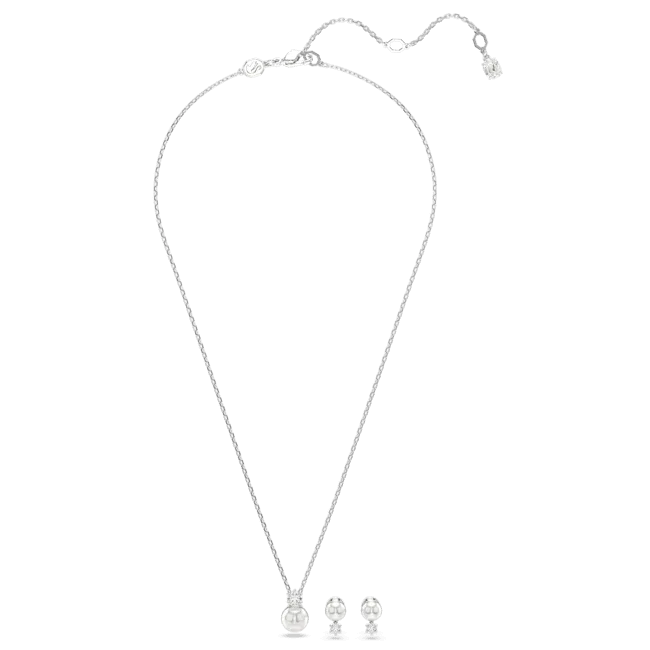 Swarovski Matrix set (Necklace and Earrings) Crystal pearl, Round cut, White, Rhodium plated