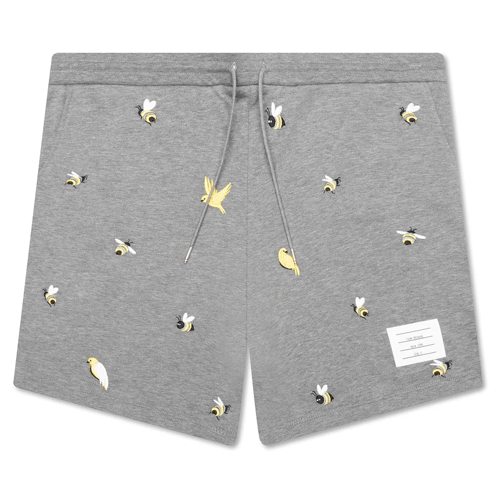 Medium Grey Sweat Shorts with Embroidered Birds