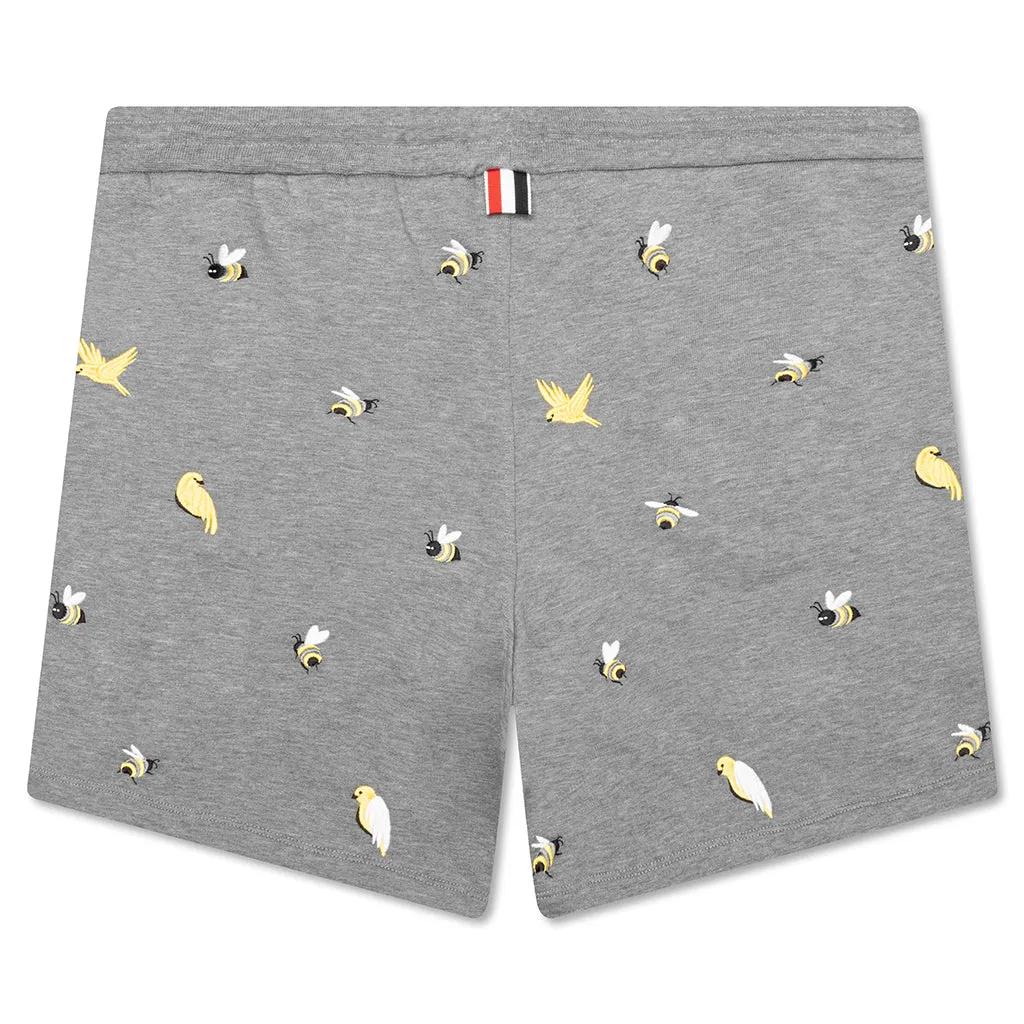 Medium Grey Sweat Shorts with Embroidered Birds