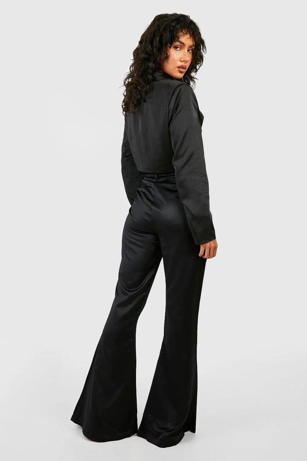 Tailored Flared Hem Heavy Satin Trousers