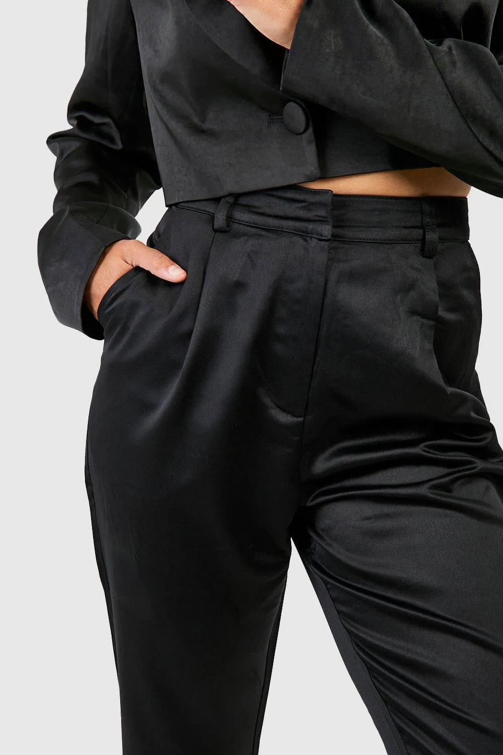 Tailored Flared Hem Heavy Satin Trousers