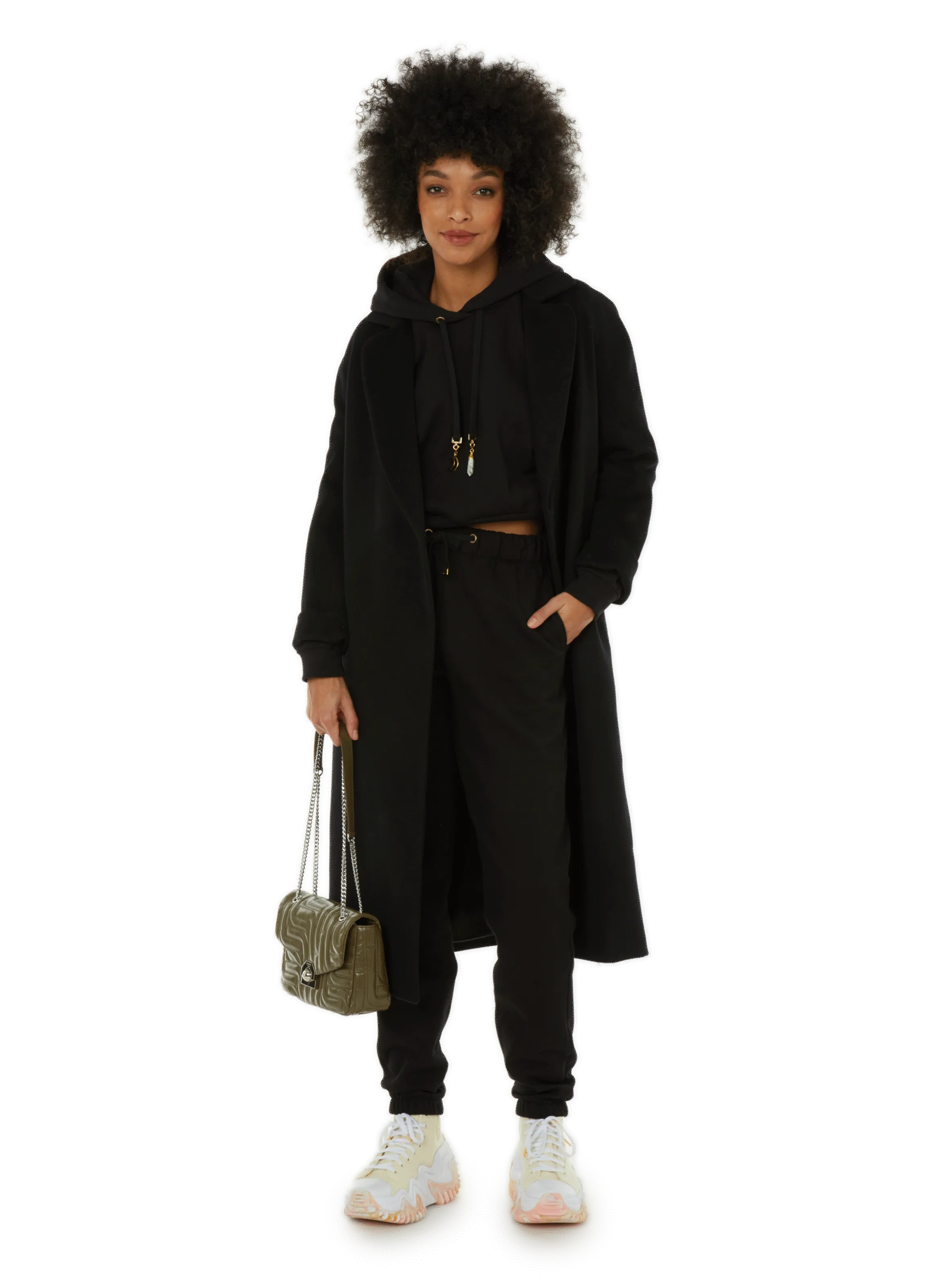 Long black wool coat for social Sundays