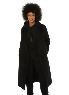 Long black wool coat for social Sundays