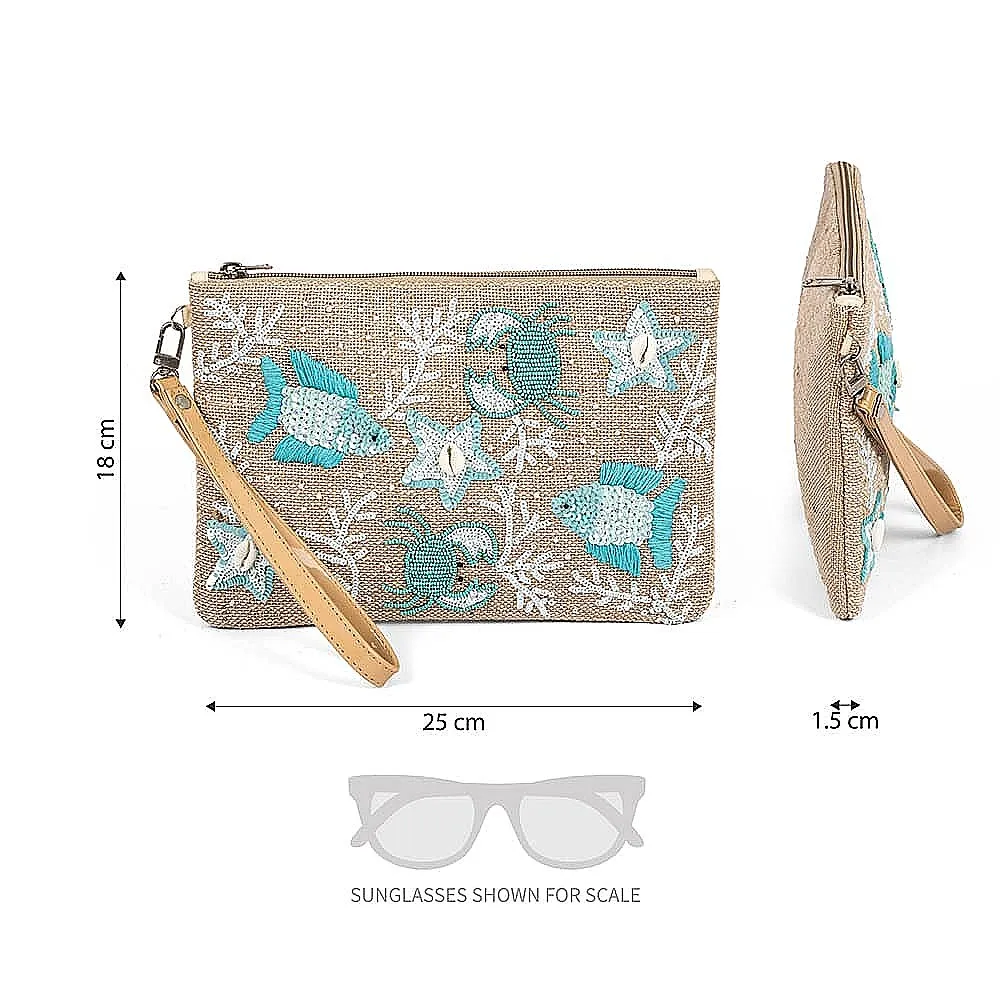 Tidal Turquoise Beaded Pouch