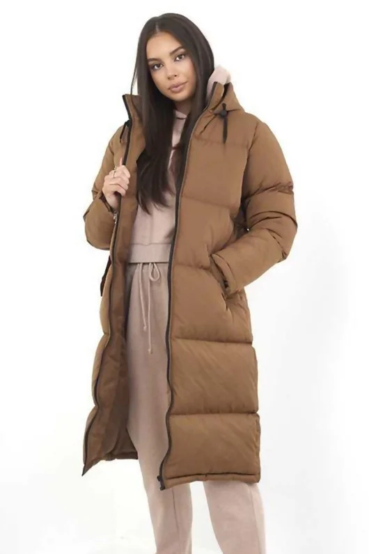 Toffee Longline Puffer Jacket with Hood