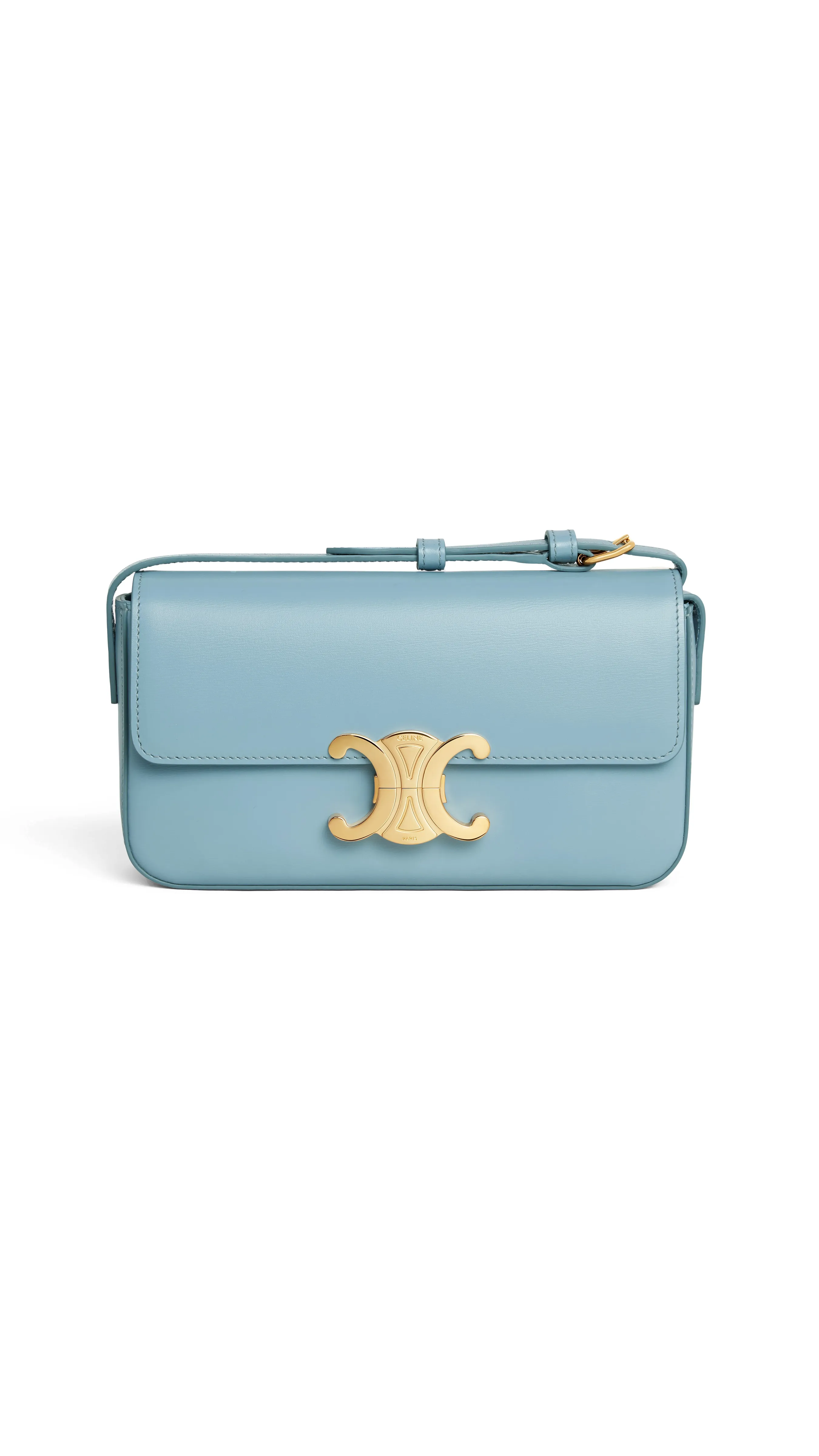 California Blue Triomphe Shoulder Bag in Shiny Calfskin