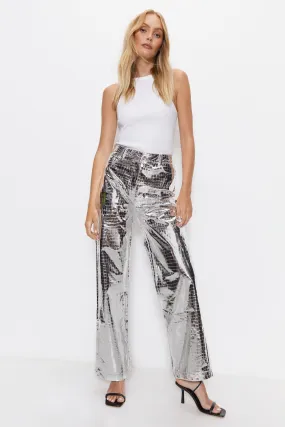 Warehouse Croc Faux Leather Straight Leg Trousers