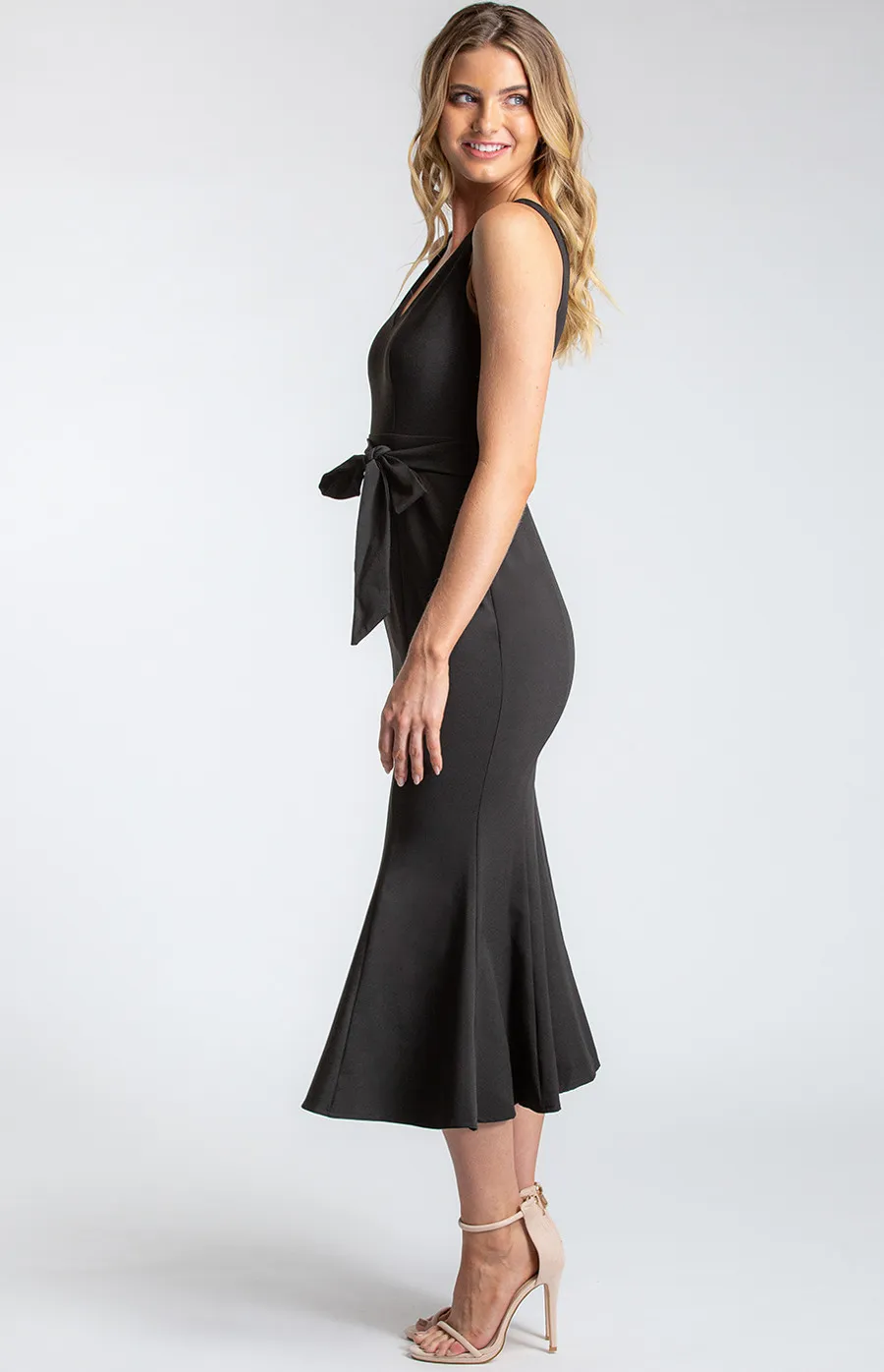 V-Neckline Fitted Fishtail Dress