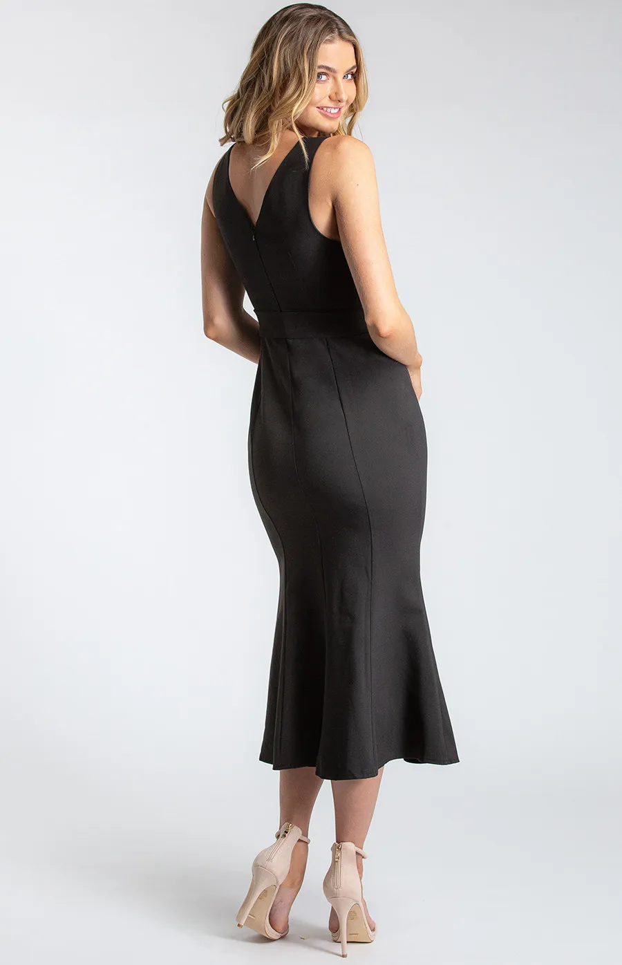 V-Neckline Fitted Fishtail Dress