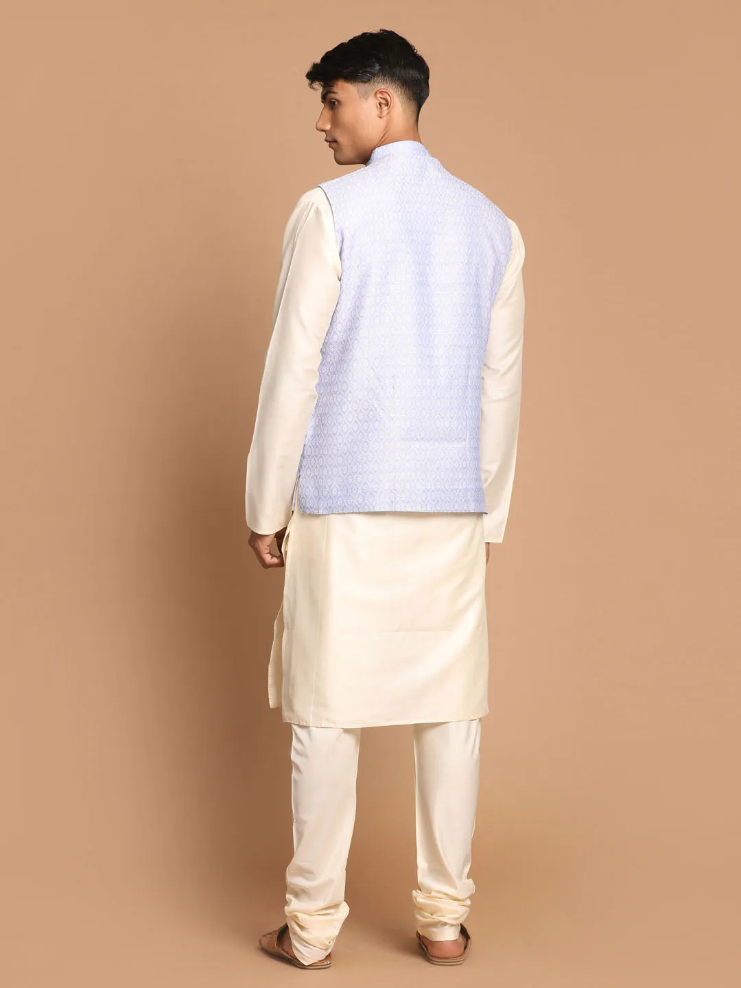 VASTRAMAY Lavender Jacket and Cream Kurta Pyjama Set for Men