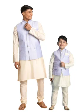 VASTRAMAY Lavender Jacket and Cream Kurta Pyjama Set for Men