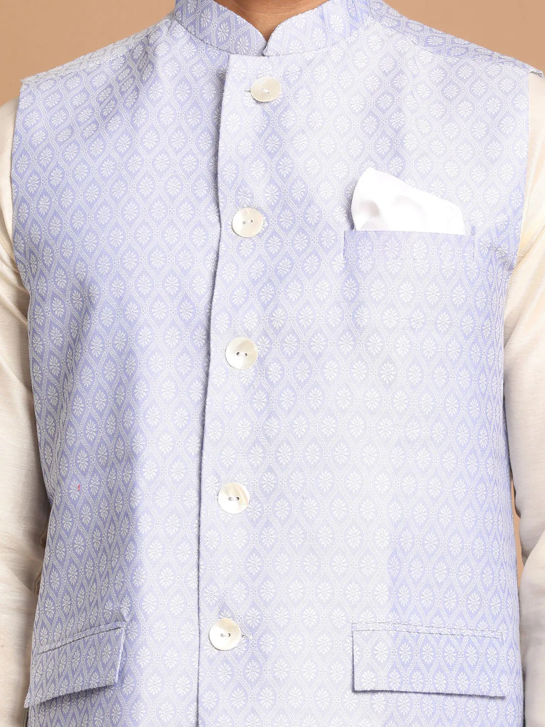 VASTRAMAY Lavender Jacket and Cream Kurta Pyjama Set for Men