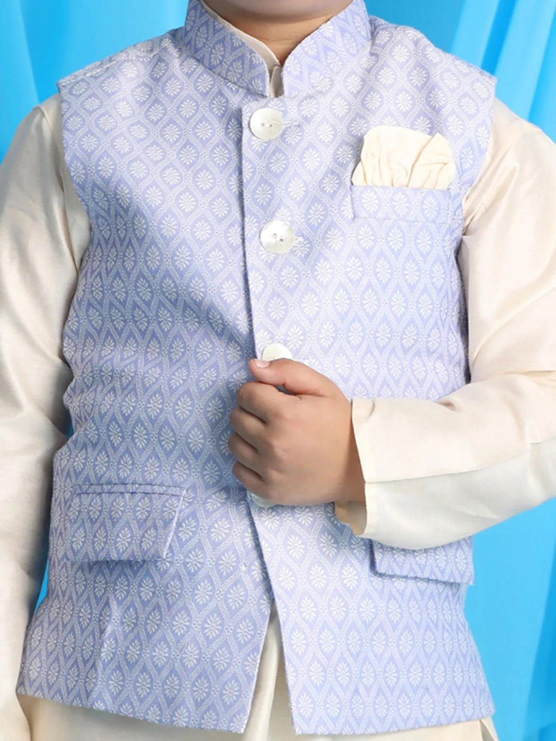 VASTRAMAY Lavender Jacket and Cream Kurta Pyjama Set for Men