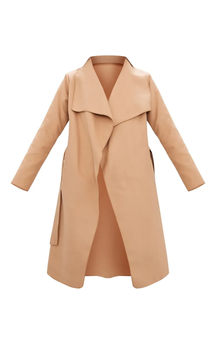 Veronica Waterfall Coat with Tie Waist - Camel