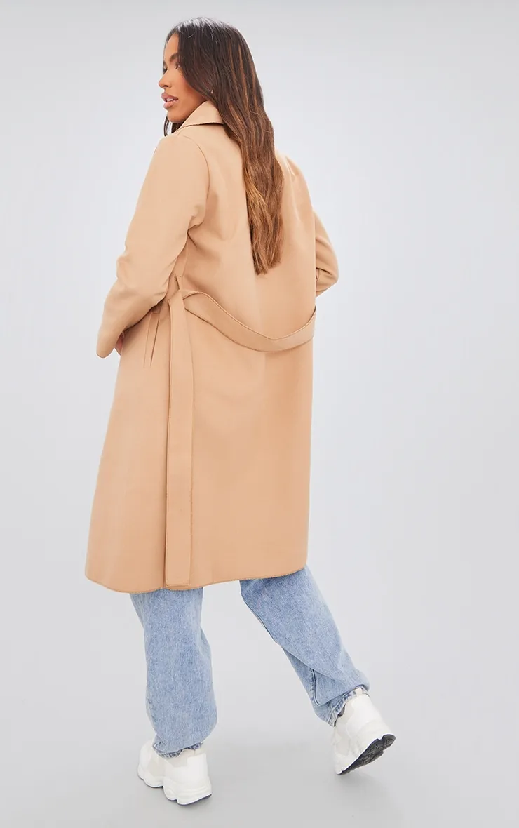 Veronica Waterfall Coat with Tie Waist - Camel