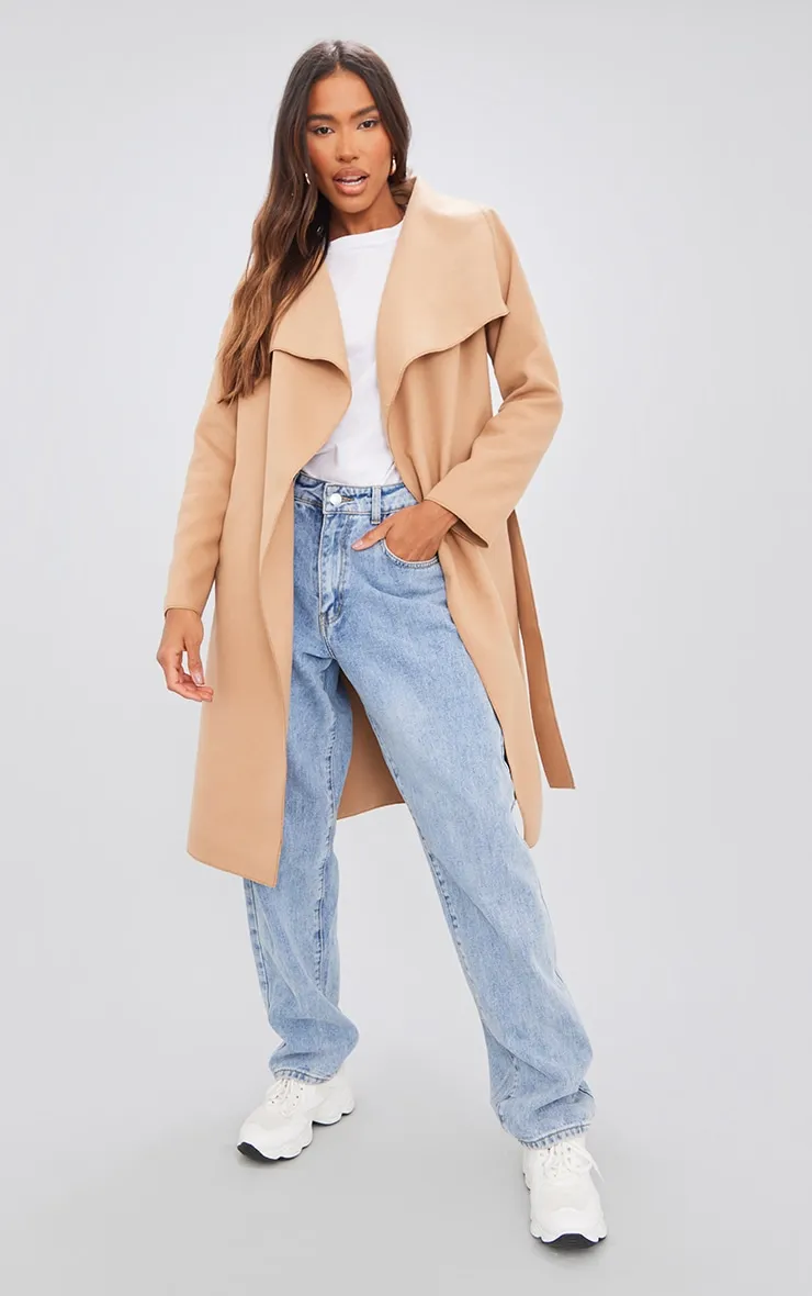 Veronica Waterfall Coat with Tie Waist - Camel