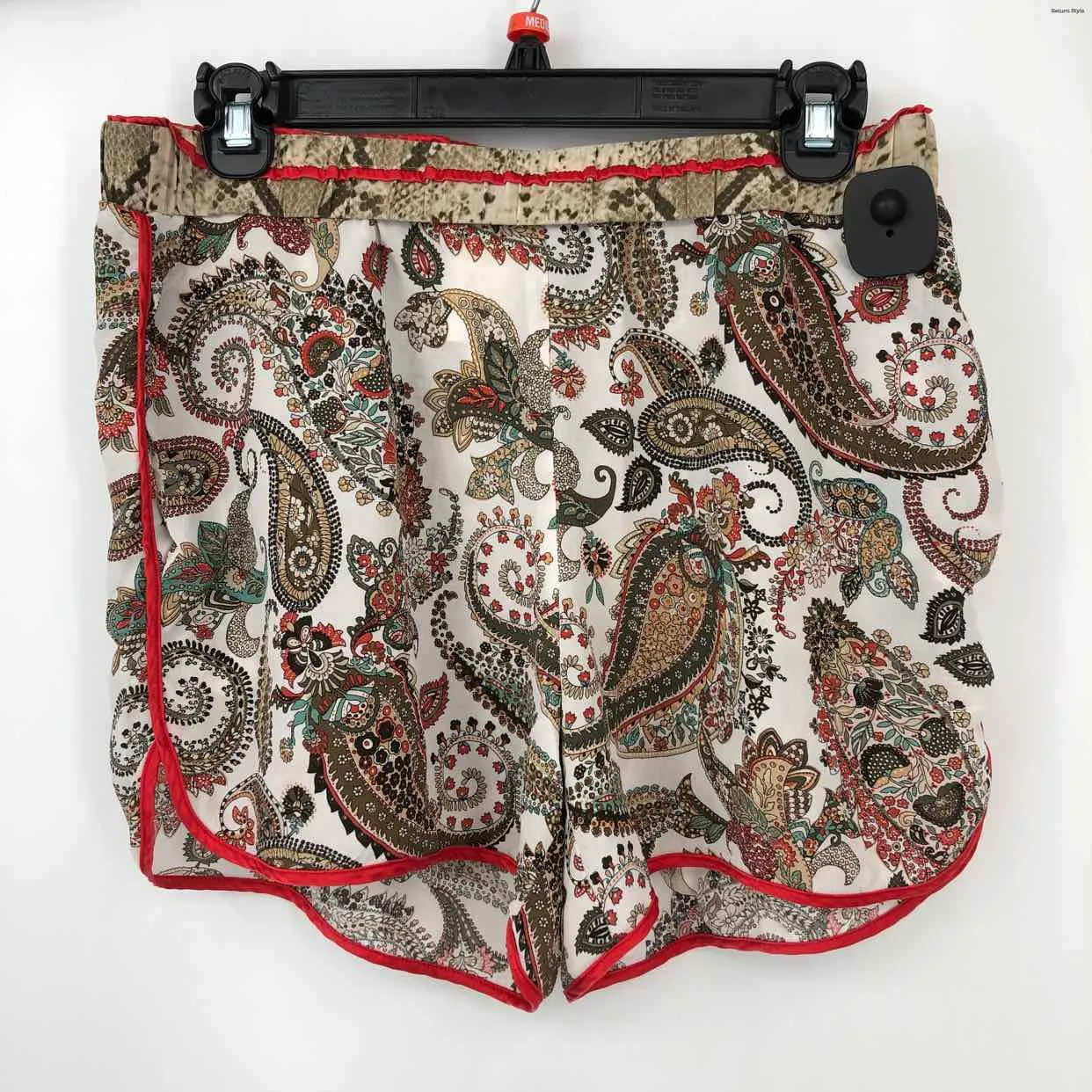 White & Red Multi Silk Paisley Shorts - Size MEDIUM (M)