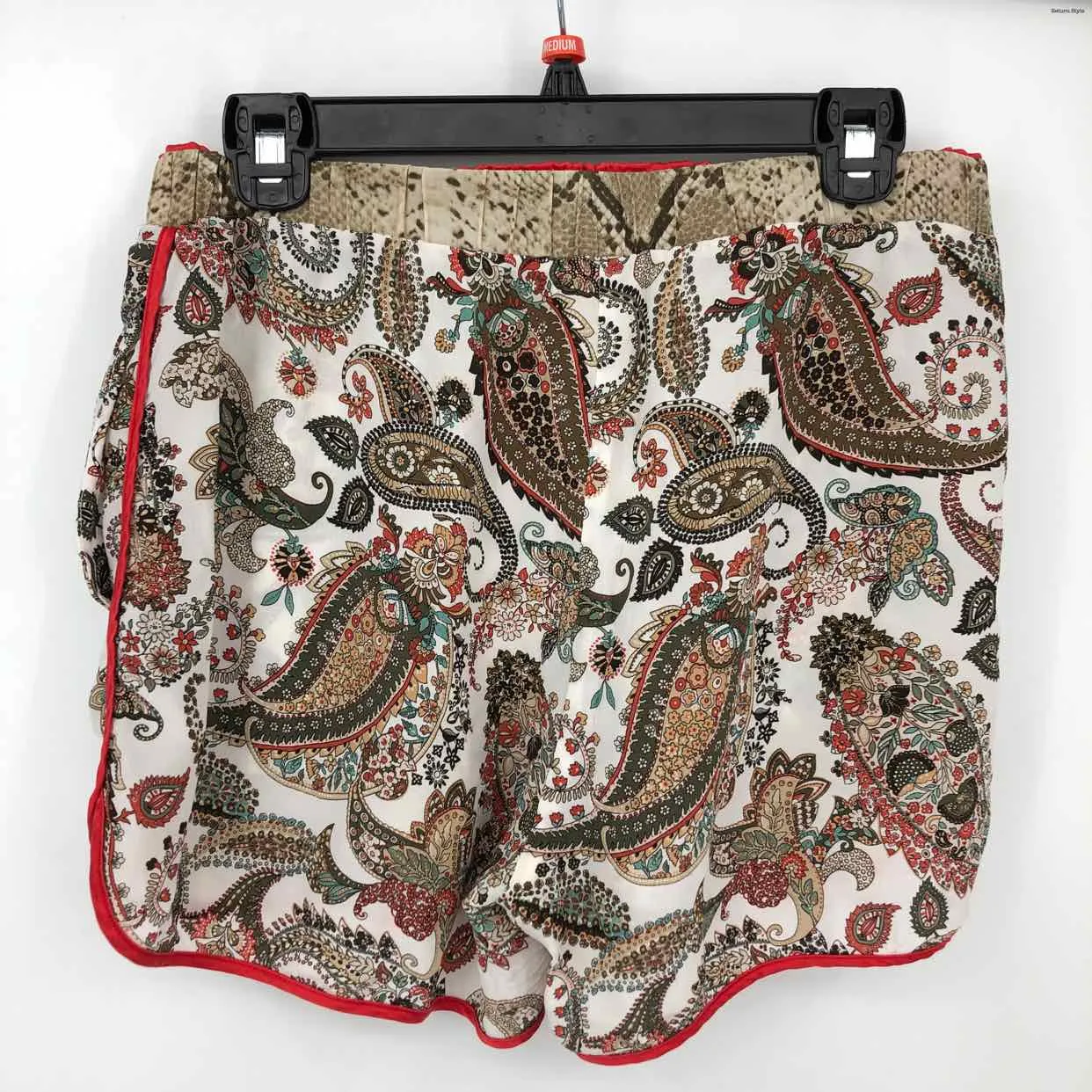 White & Red Multi Silk Paisley Shorts - Size MEDIUM (M)