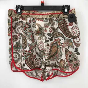 White & Red Multi Silk Paisley Shorts - Size MEDIUM (M)