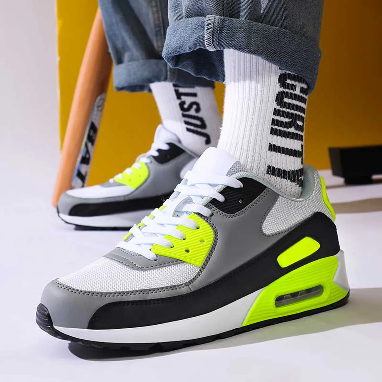 White Black Green Sport Shoe Sneaker