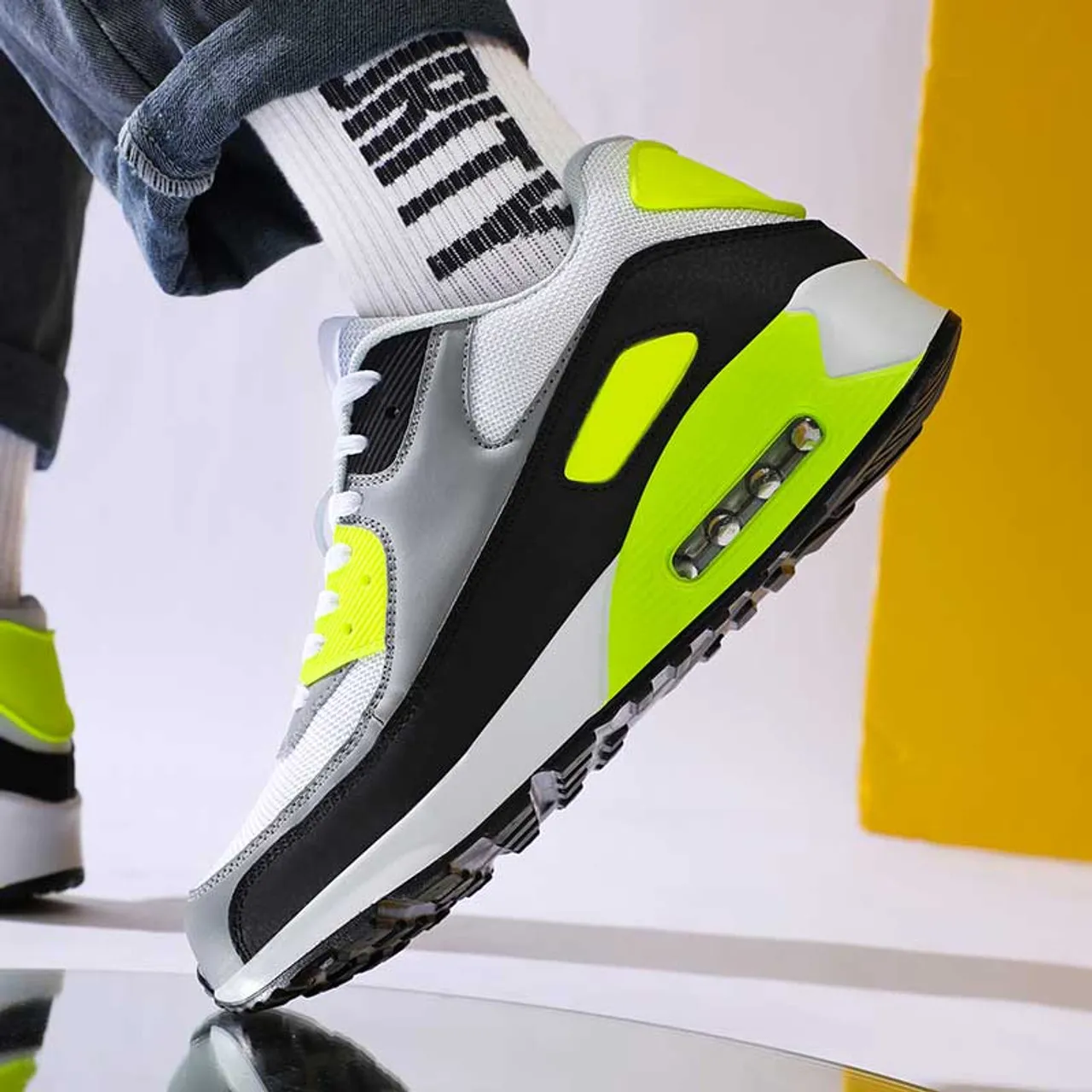 White Black Green Sport Shoe Sneaker