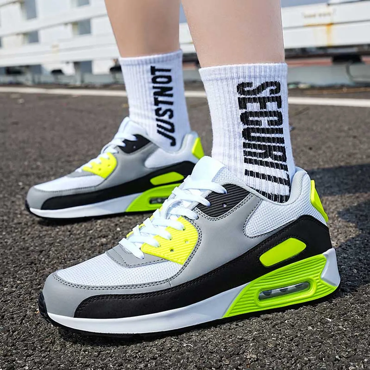 White Black Green Sport Shoe Sneaker