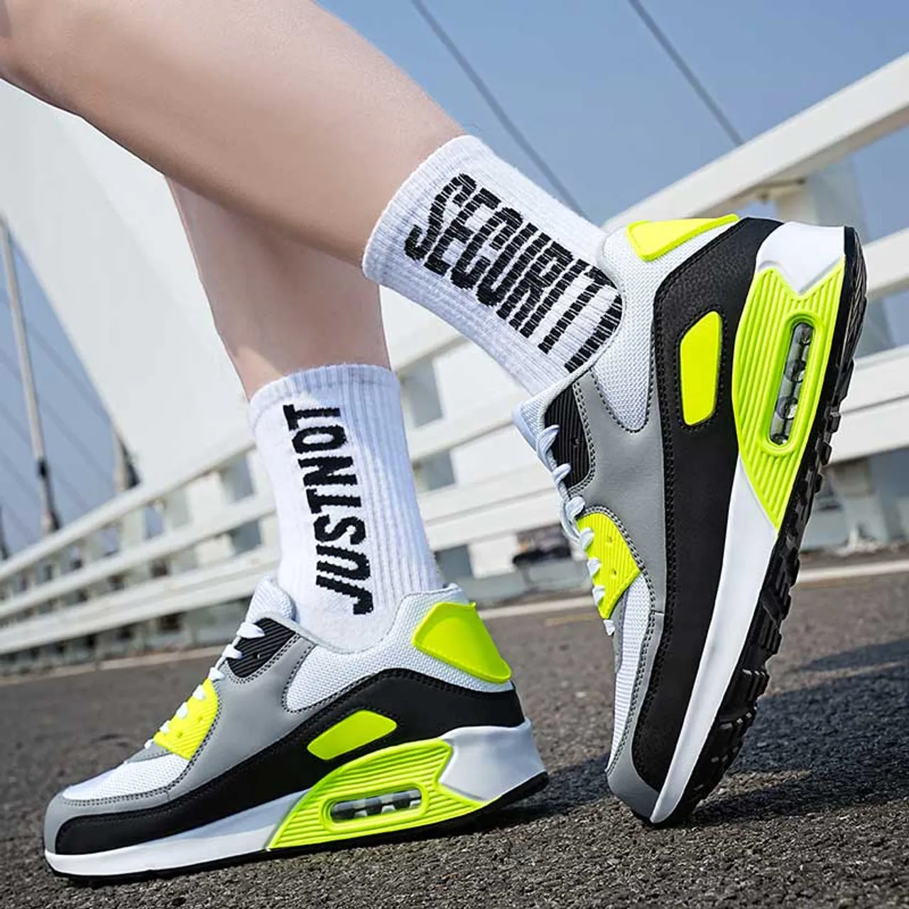 White Black Green Sport Shoe Sneaker