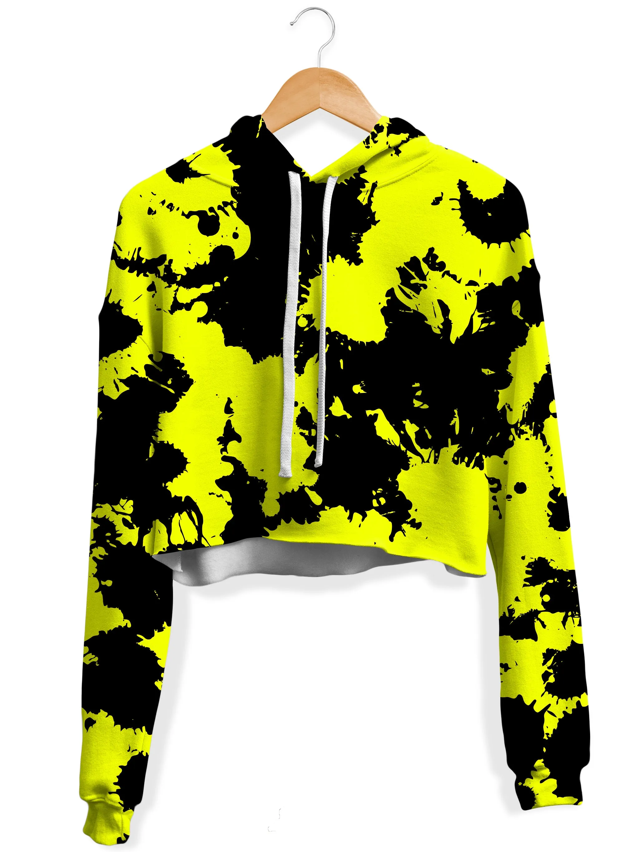 Yellow Black Paint Splatter Crop Hoodie Leggings Set