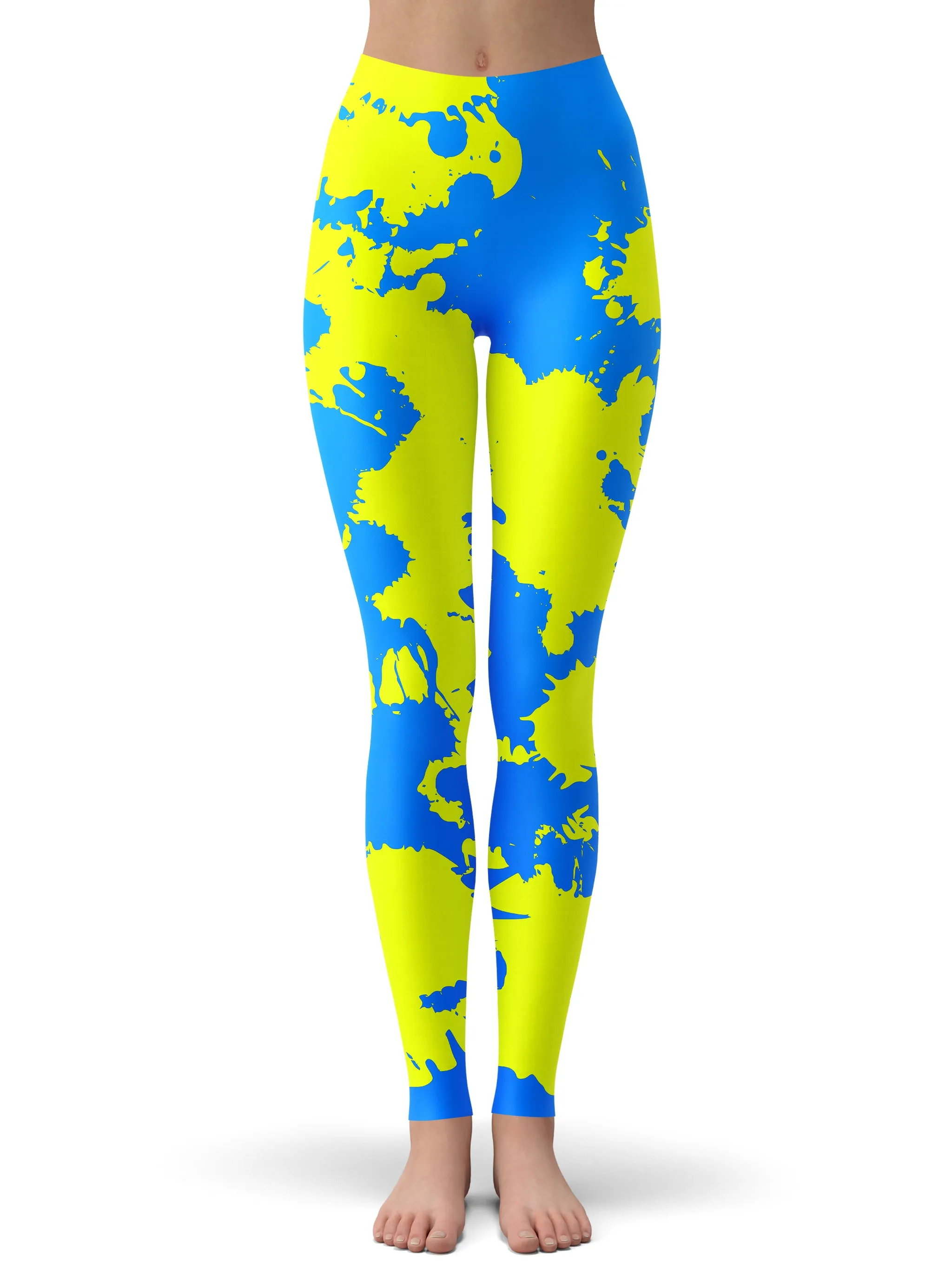 Yellow Blue Paint Splatter Hoodie Leggings Combo